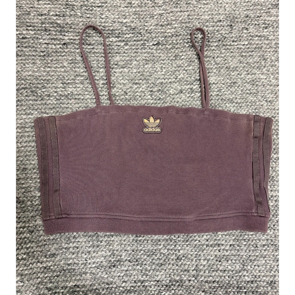 Adidas Originals Ribbed Crop Tank Top Womens L Purple Strappy Logo